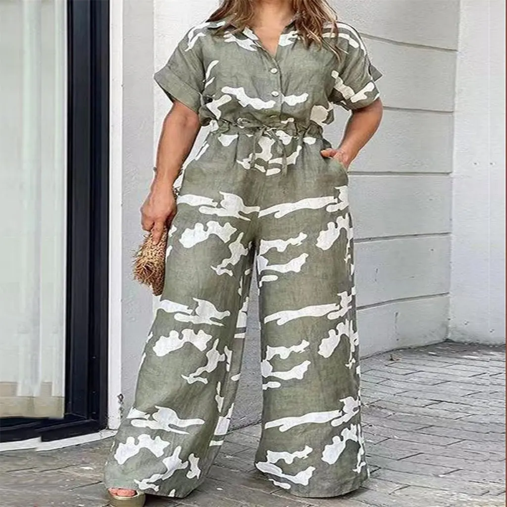 Женский комбинезон с короткими рукавами больших размеров в европейском и американском стиле, осенняя новая мода по источнику фабрики