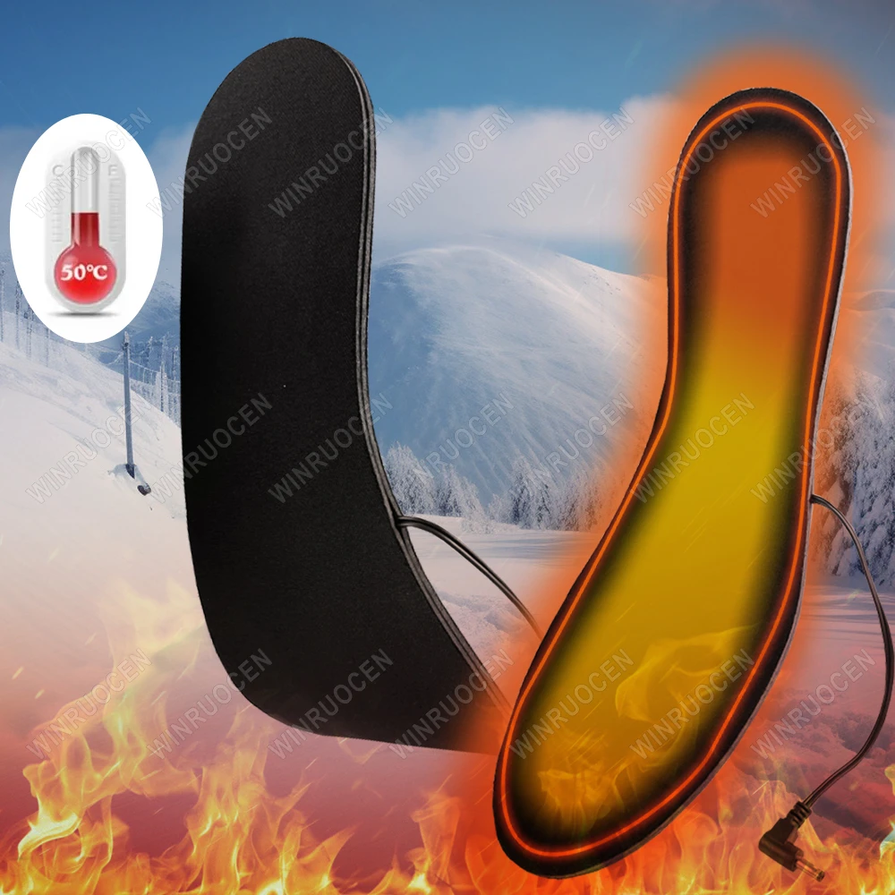 USB Rechargeable Heated Insoles Size 35-45 DIY Customizable Electric Heated Shoes Pad for Outdoor Skiing Winter Foot Warmers