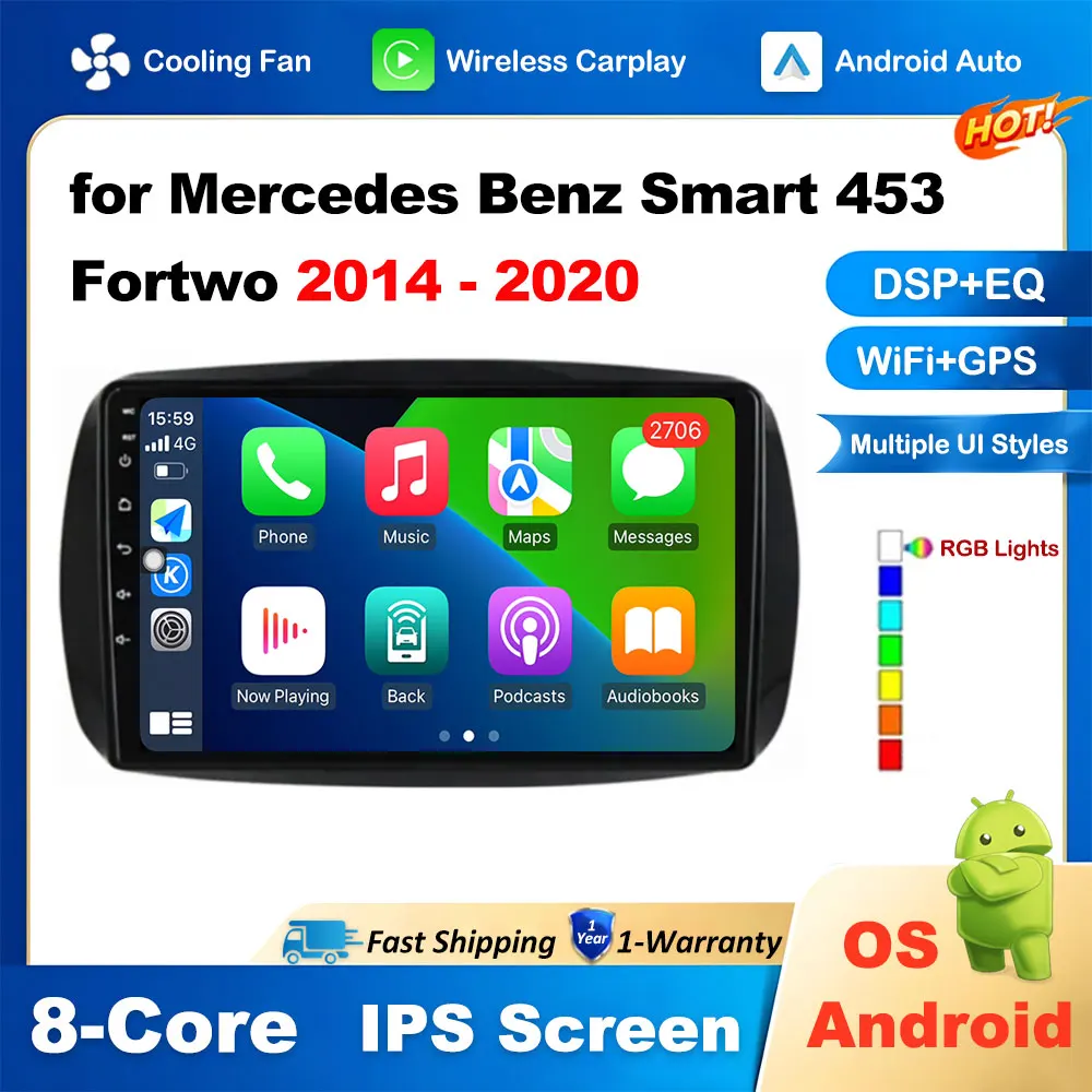 

Для Mercedes Benz Smart 453 Fortwo 2014 2015 2016-2020 DSP стерео беспроводной Carplay GPS-навигация Android Auto No 2 din WIFI