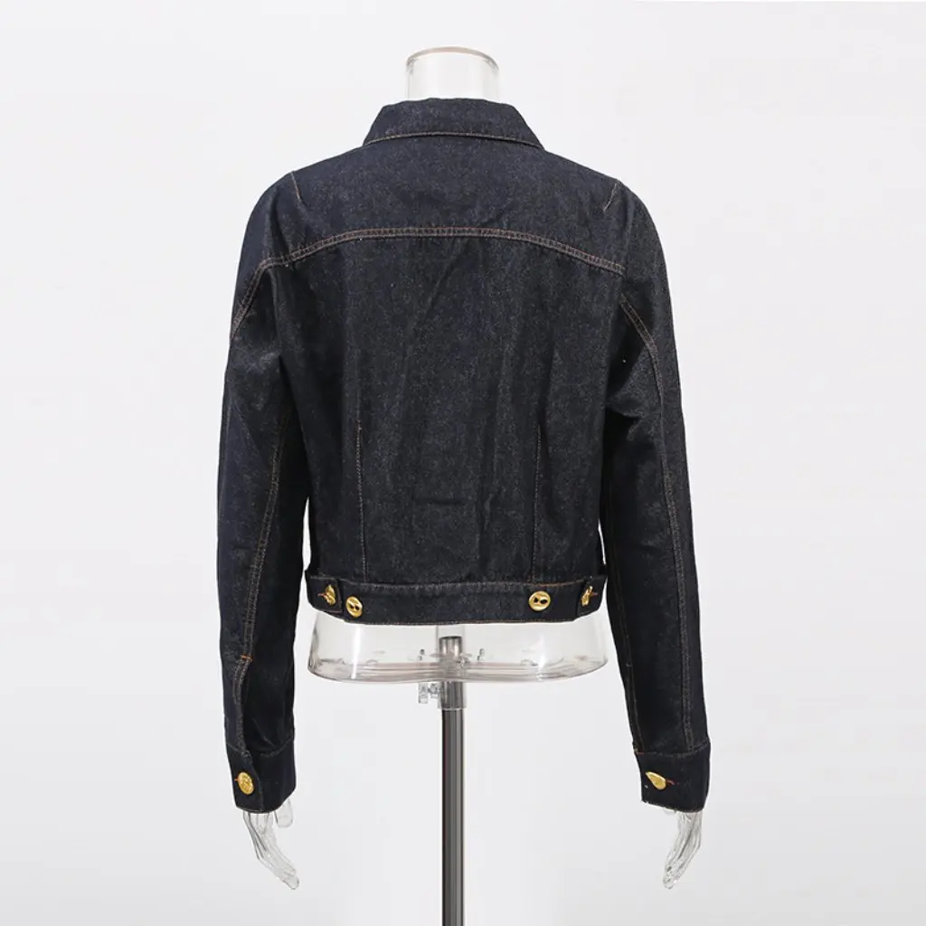 

Нишевый дизайн, женская джинсовая куртка с длинными рукавами, однобортная, высококачественная, короткая, для модных тенденций