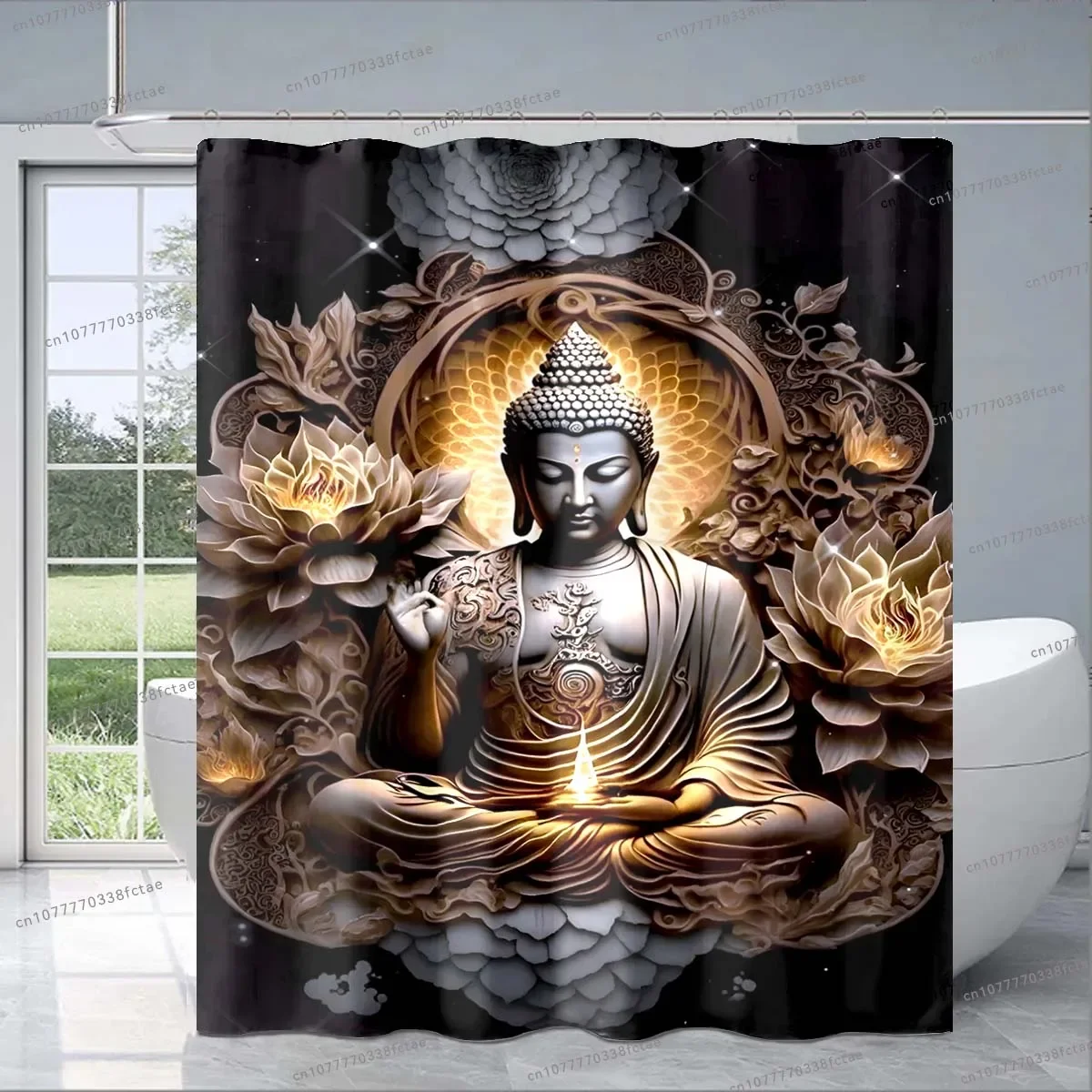 Buddha Sakyamuni Buddhism Shower Curtain Prayer Faith Bathroom Decoration Shower Curtain Adult Children Bathroom Shower Curtain