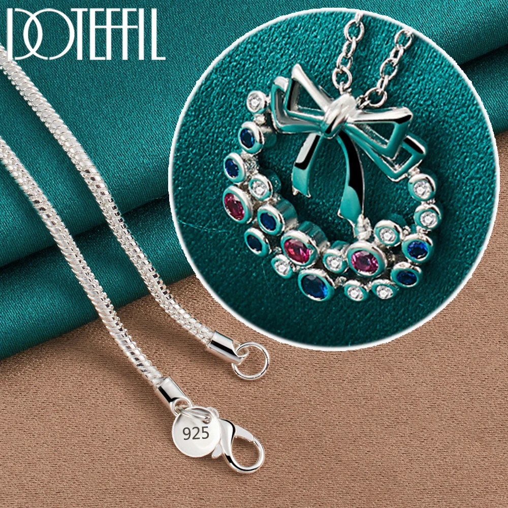 DOTEFFIL 925 Sterling Silver Full color AAA zircone collana pendente 16-30 pollici catena per le donne gioielli di fascino di nozze