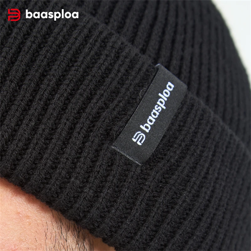 Baasploa Men Knitted Hat Brand Comfort Warm Brimless Hats for Men Casual Fashion Solid Caps Beanie Wool Autumn Winter Male