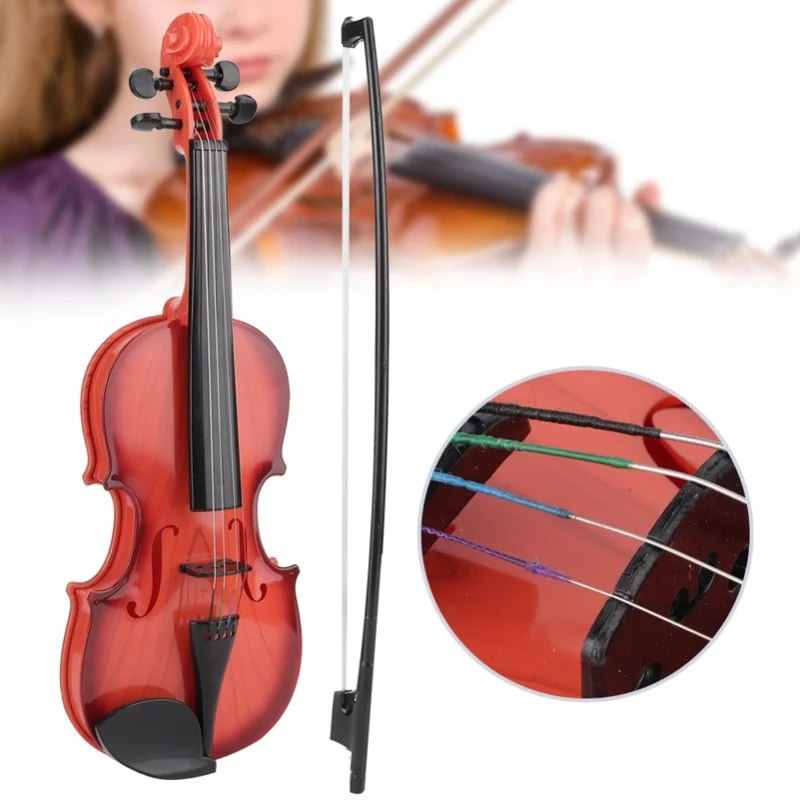 Brinquedo de violino acústico simulado para crianças, corda ajustável, musical para iniciantes, instrumento de desenvolvimento, prática, marrom claro