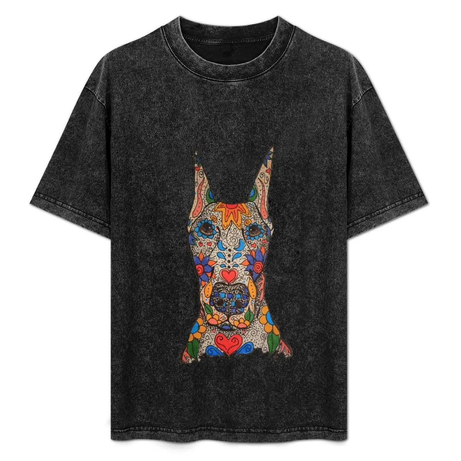 Doberman Sugar Skull T-Shirt sports fans man clothes graphic t shirt vintage basketball graphic tees men t shirt