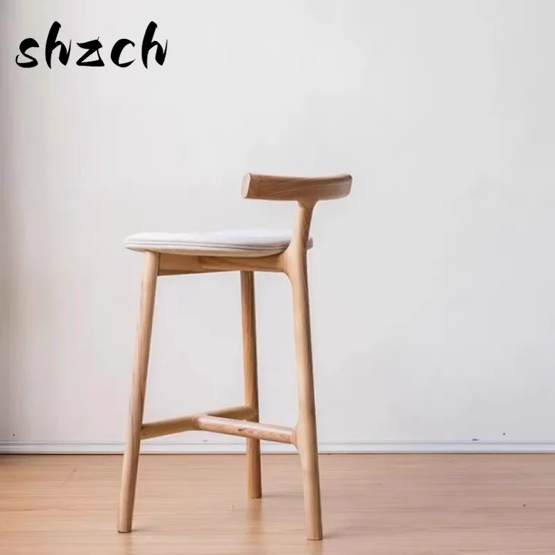 Modern Bar Stools Scandinavian High Chair for Hotel & Home Kitchen Creative Solid Wood Counter Stool Minimalist Front Desk Seat