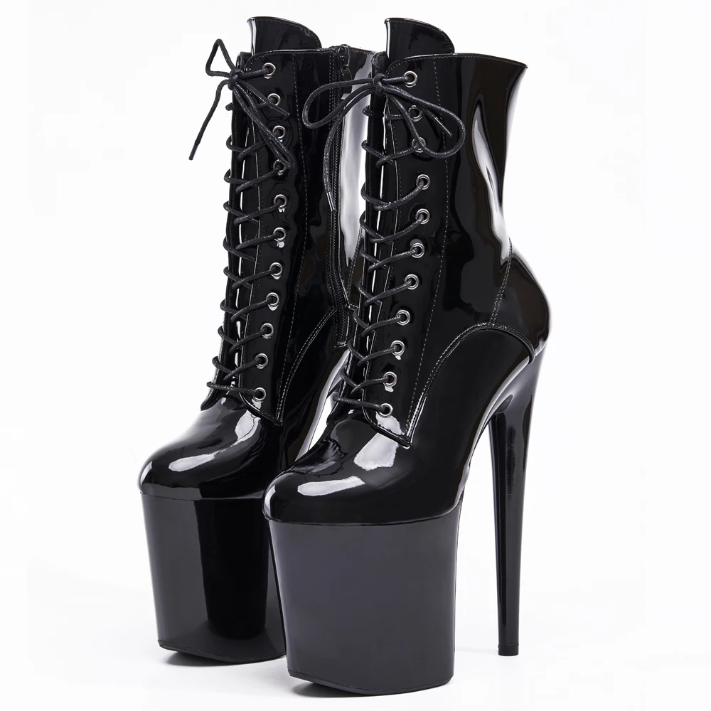 Black Stripper 8" Platform Lace Up C Pole Dance Ankle High Boots In Stock Fast Shipping Size36-43
