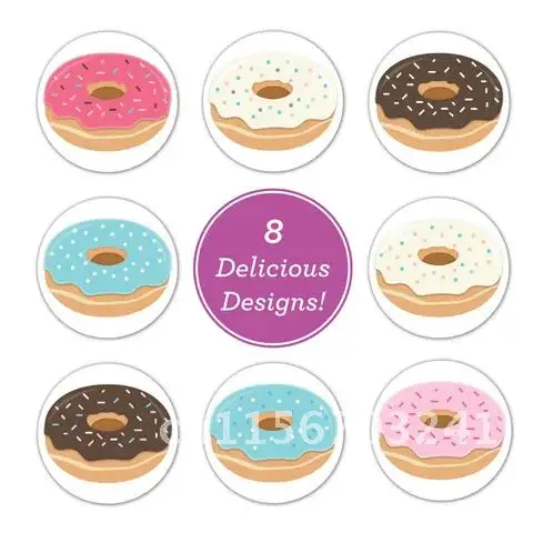 Stylish Donut Stickers 8 Designs 50-500pcs Delicious Looking Handmade white labels stickers for Cake bread baking