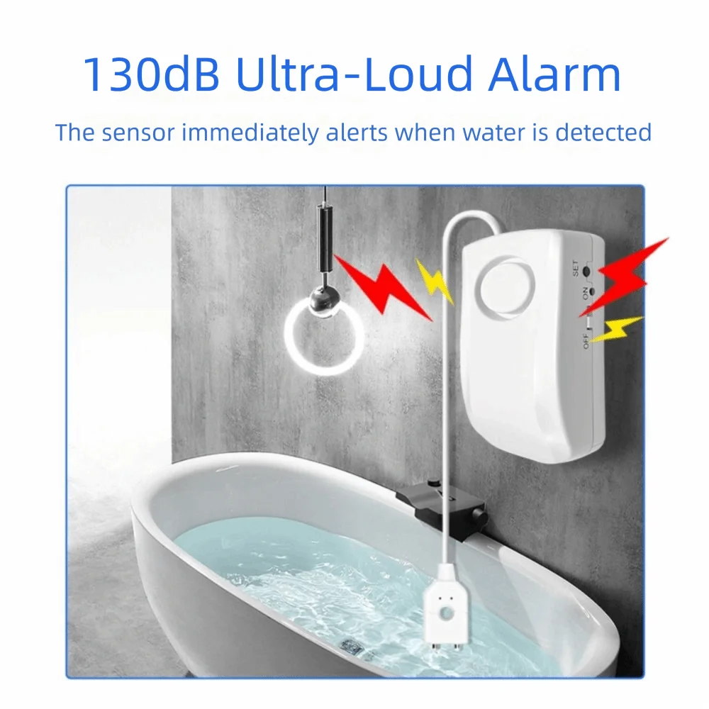 Independent Battery Flood Alarm Sensitive Detection Emergency Alert Water Leak Detector Work Alone Water Overflow Alarm Bathroom