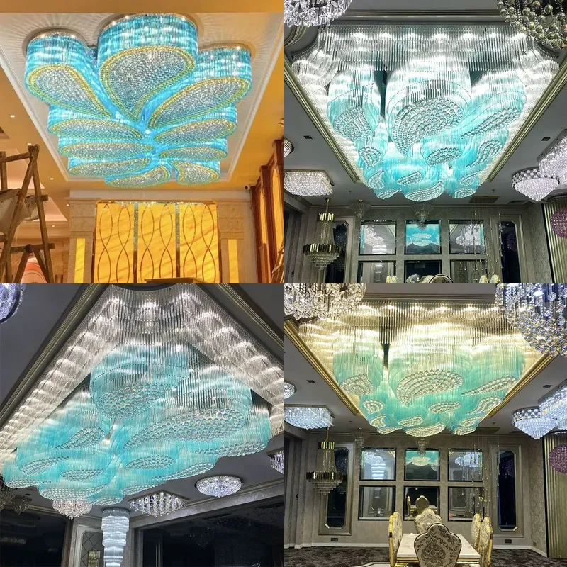 Large Crystal Chandelier for Hotel Banquet Villa Living Room Modern Ceiling Light Fixture Luxury Home Decor Lighting