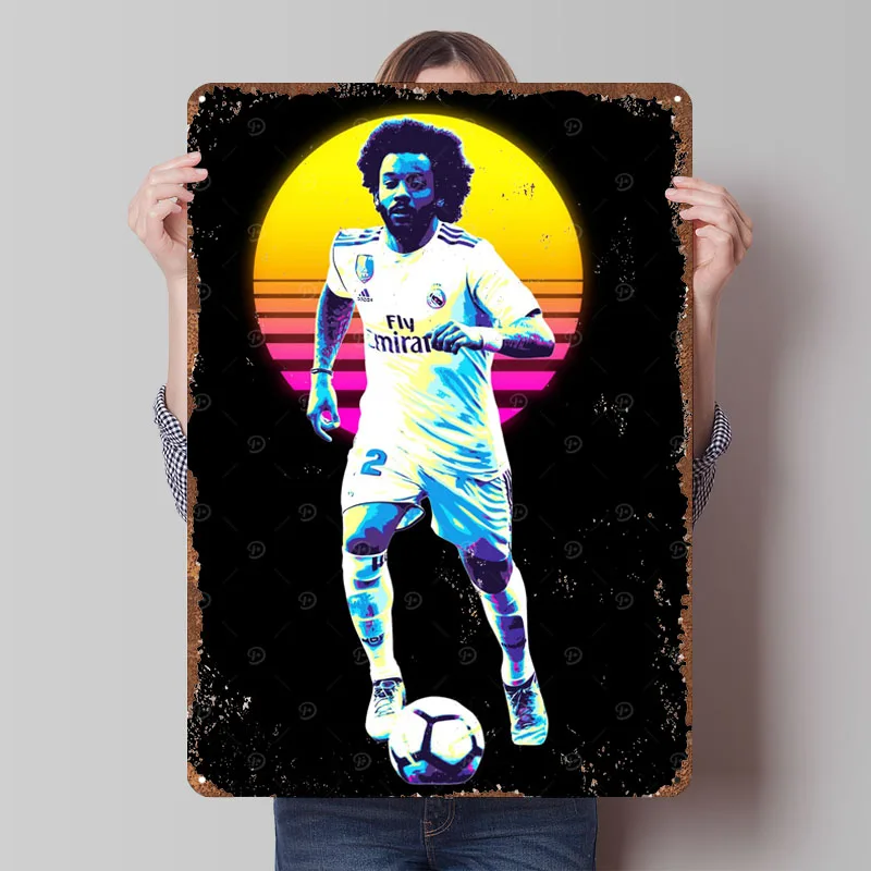 مارسيلو ريترو ملصق فني لكرة القدم علامة معدنية مخصصة لكرة القدم صفيح علامات جدار الفن الديكور زينة للمنزل رجل الكهف