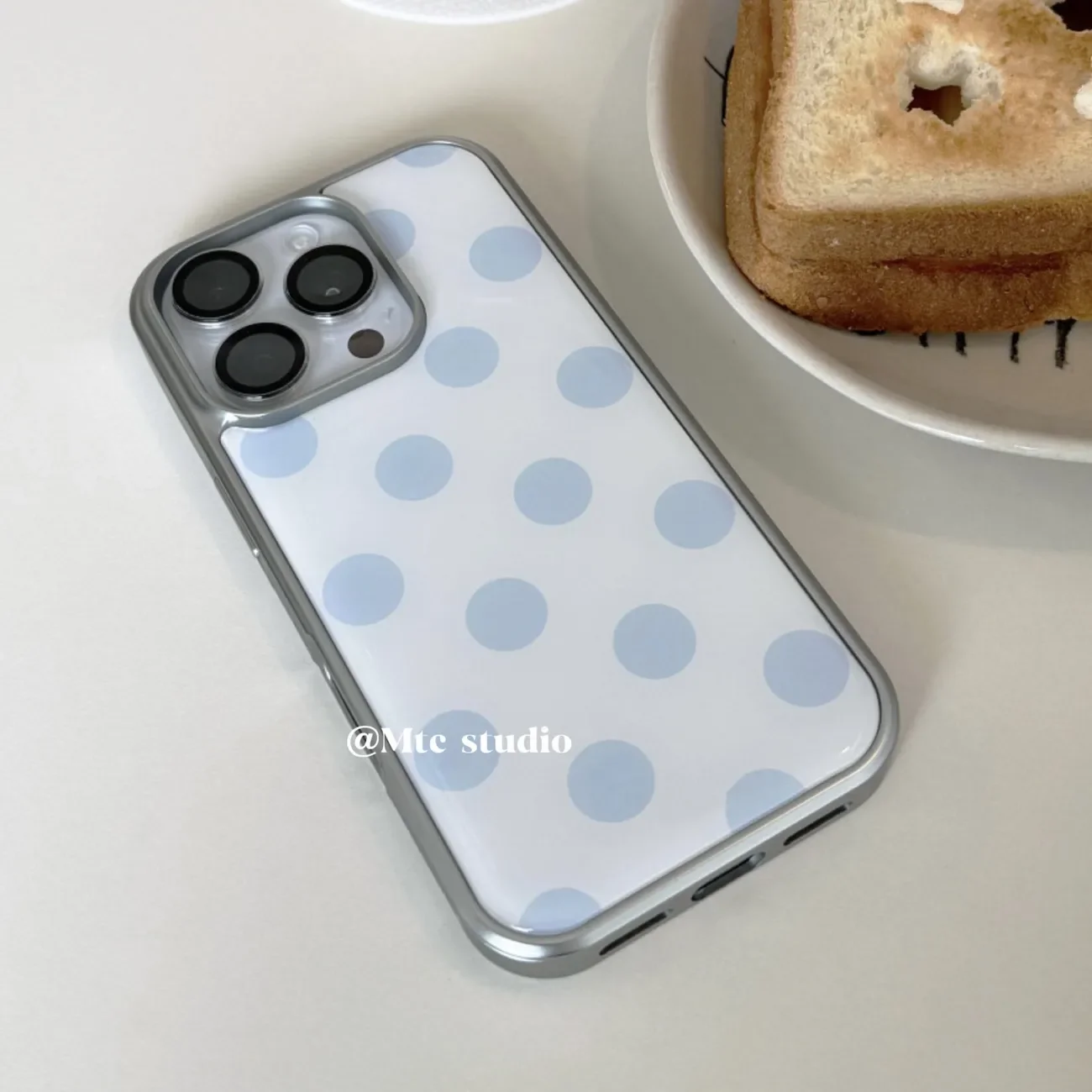 Korean Full Screen Blue Polka Dot Phone Case for iPhone 17 16 15 14 13 12 11 PRO MAX 17air 16e MINI XR XS 7 8 PLUS Matte Cover - view 5