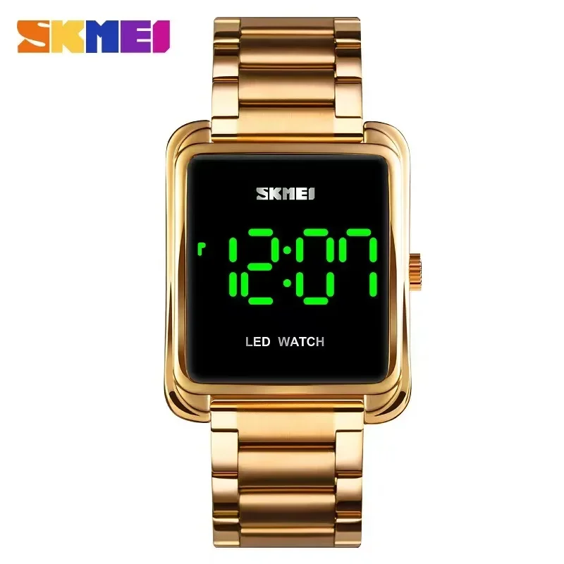 SKMEI 1505 Stainless Steel Strap Thin Electronic Clock Fashion LED Digital Watch Mens Waterproof Date Men Digital Wristwatches