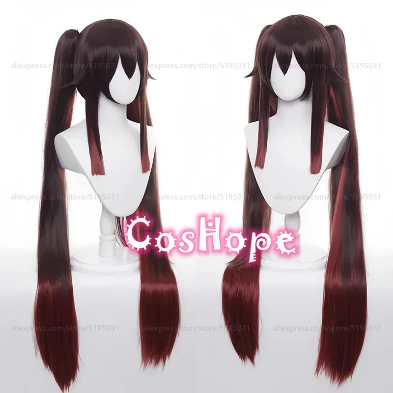 Peluca de Cosplay HuTao con coletas dobles, peluca de pelo largo para mujer, peluca degradado marrón, pelucas de Anime para Cosplay, pelucas sintéticas resistentes al calor