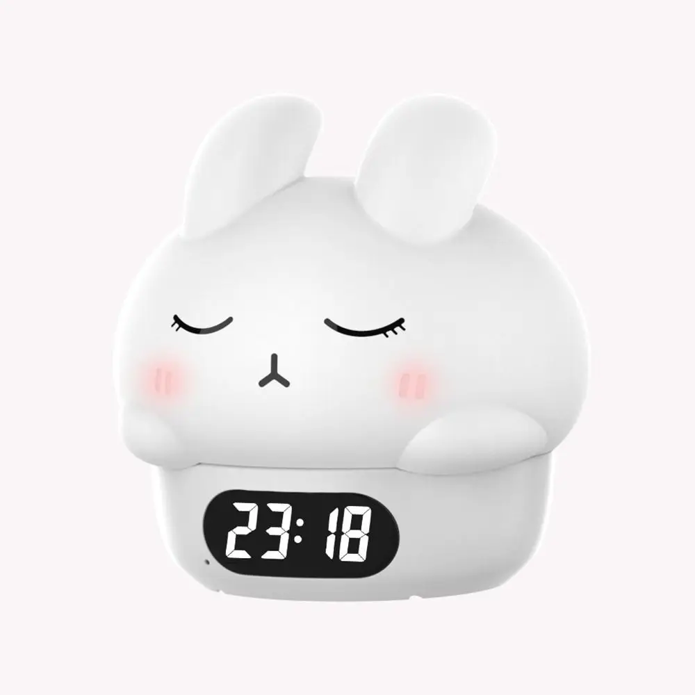 Cute Bunny Night Light Timer Touch Sensor Color-Changing Rabbit Lamp Temperature Display Warm Light Digital Alarm Clock Nursery