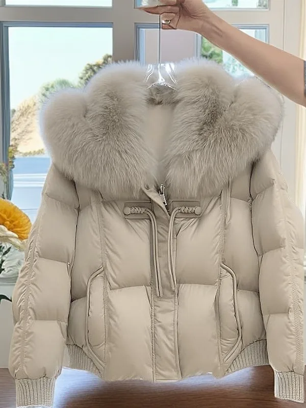 

2025 New Sle Thiened ort Cotton Jaet with Fur Collar in Beige Color Women's Faionable Winter Coat Straight Cut Design