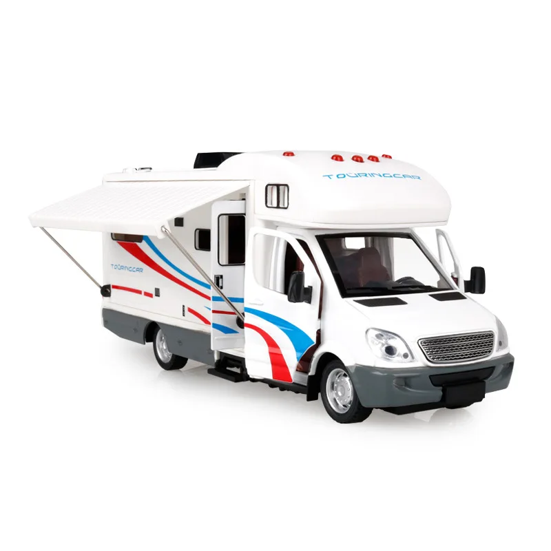 1:32 C RV Diecast Alloy Car Model Pull Back Sound Light One Key Pop Up Realistic Restoration Funny Play Toy Collection Ornament