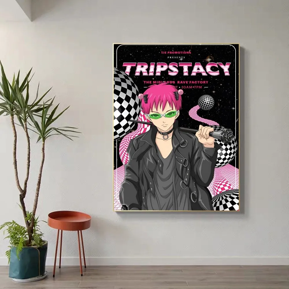 Anime Saiki K Disasterus Life Poster Self-adhesive Art Poster Retro Kraft Paper Sticker DIY Room Bar Cafe Vintage Decorative