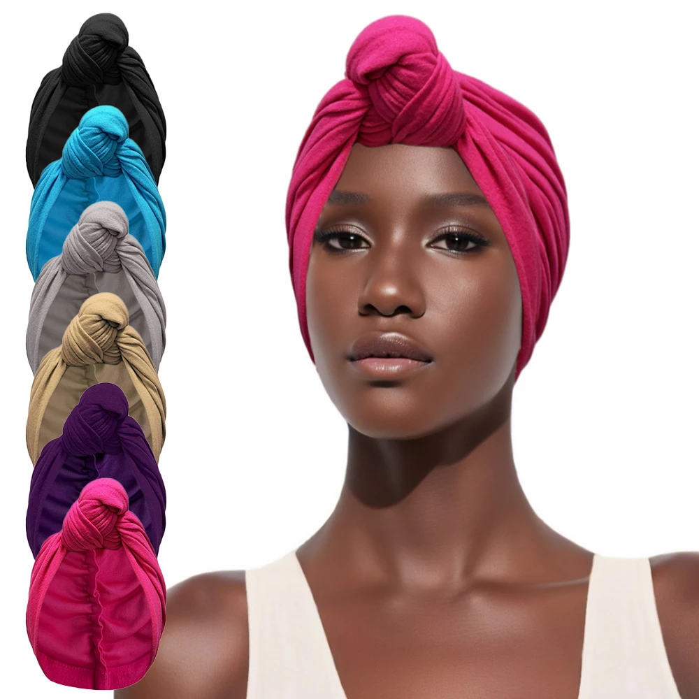 Geknotete Kopfbedeckungen für Frauen, afrikanischer Turban, vorgeknotete Beanie-Kopfbedeckungen, Haarbedeckungen – Detail 2