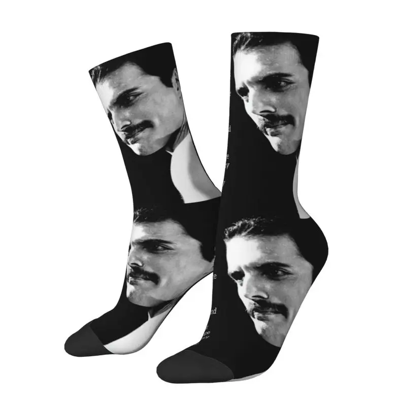 Kawaii Printing Freddie Mercury Quotes Socks for Men Women Stretchy Summer Autumn Winter Rockstar Rock Singer Crew Socks