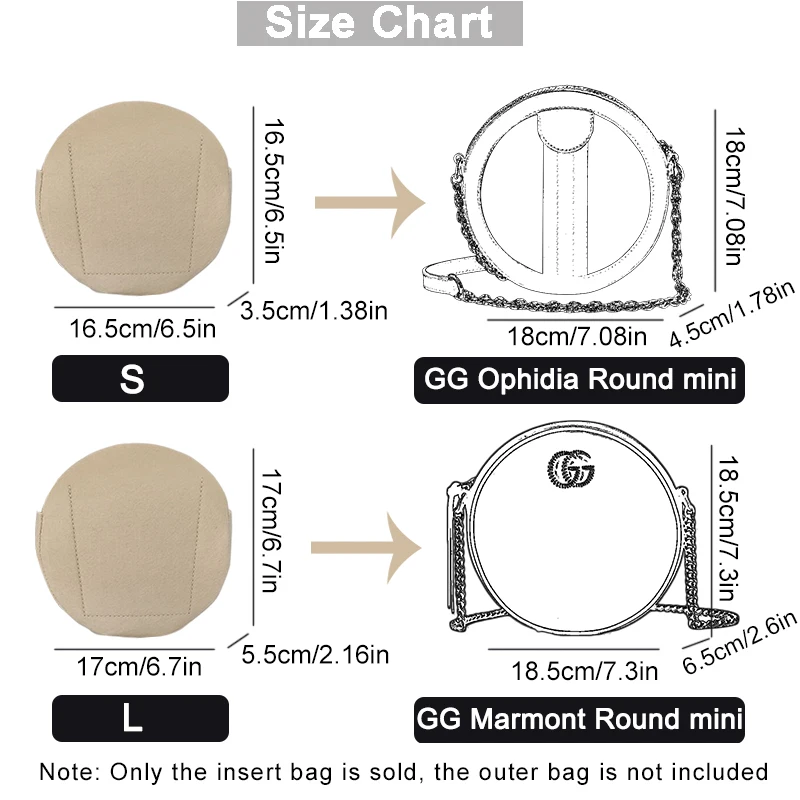 EverToner Felt Purse Organizer Inserts Round Handbag For GG Ophidia Round mini Shoulder Bag Felt Round Cosmetic Pouch Bag - view 2