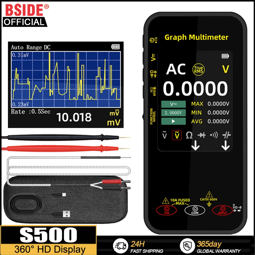 Multímetro Digital Gráfico BSIDE NOVO, Multitester de Alta Precisão para Teste de Resistência, Tensão, Capacitância, Frequência e Continuidade