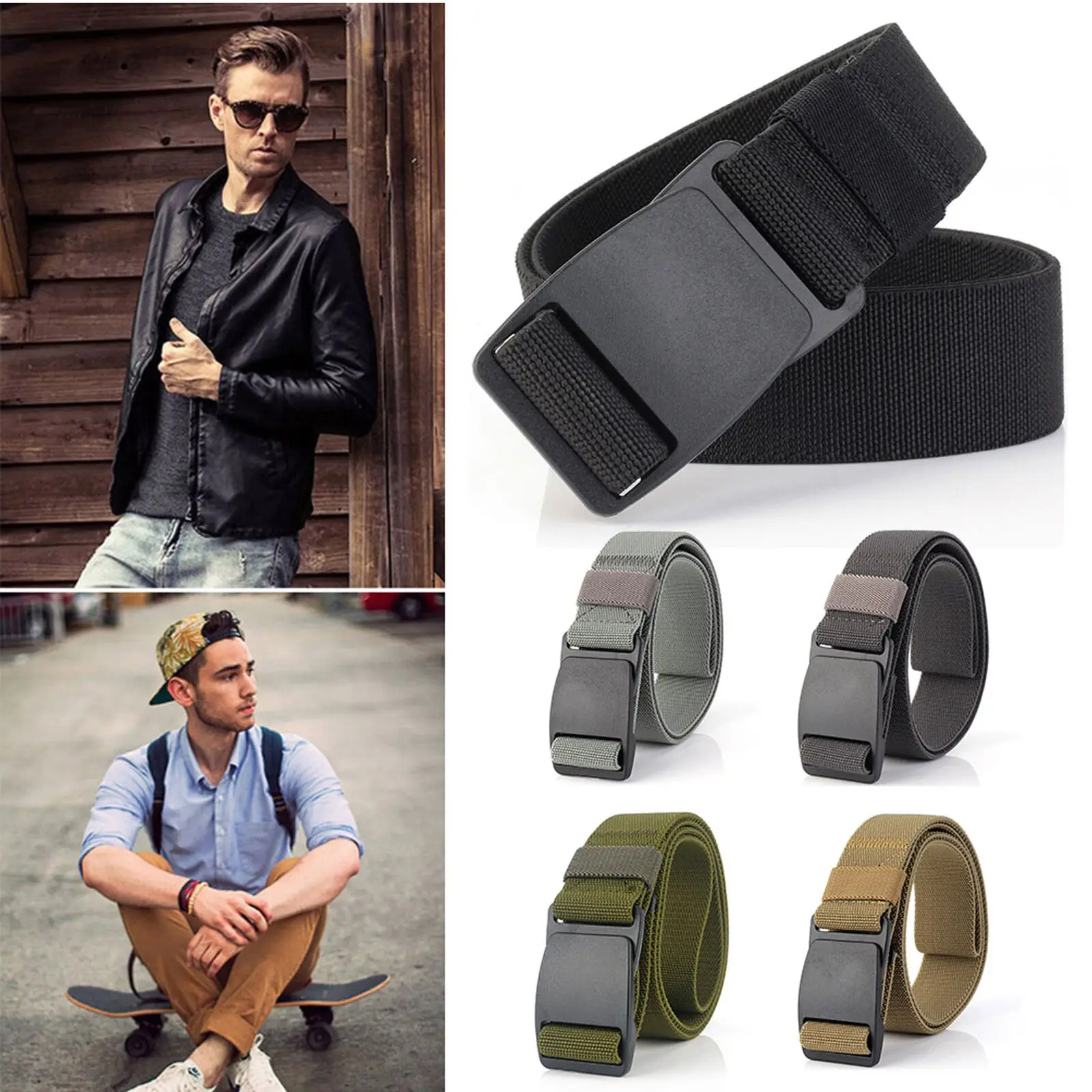 

Nylon Men Elastic Stretch Belts Breathable Canvas Web Belt for Men Women with No-Met Fashionable Simple Adjustable Military Belt