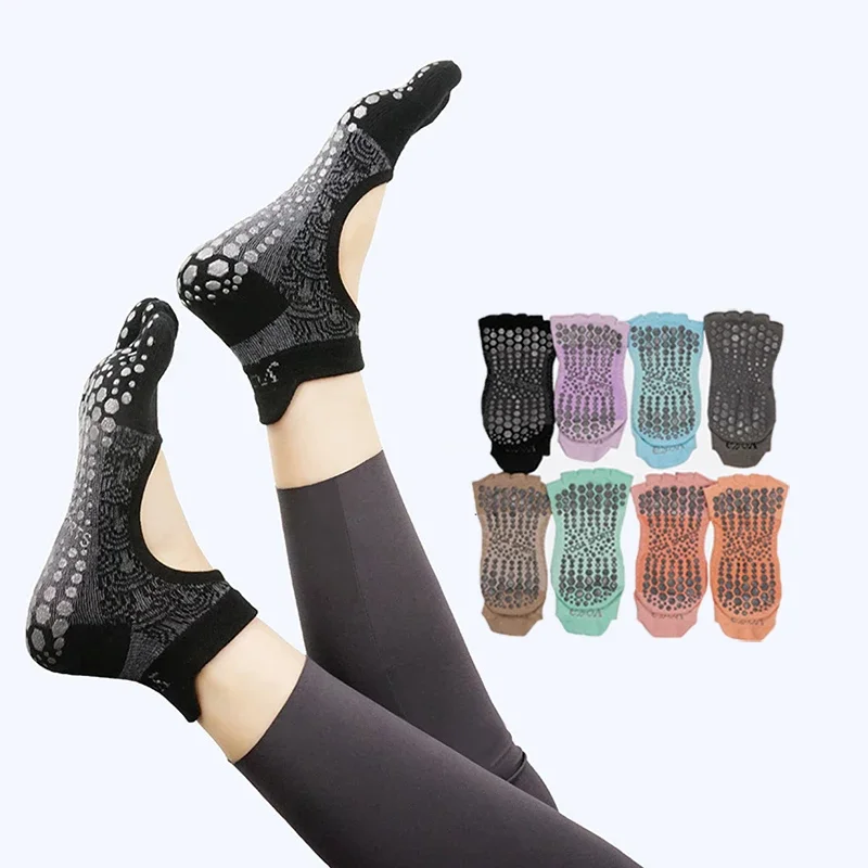 Women Five Toed Dot Silicone Cotton Yoga Socks Non-slip Half Toe Pilates Grip Low-Ankle Socks