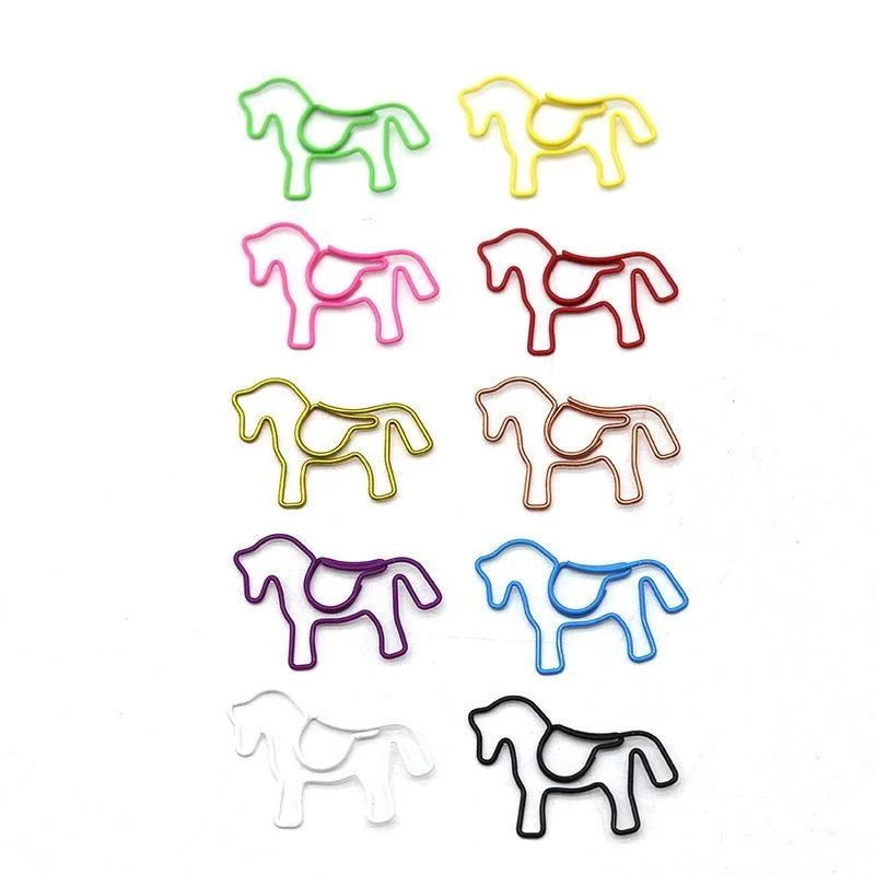 20pcs Color Pony Horse Paper Clip Creative Stationery Office School Binding Special-shaped Paper Clip Animal Papeclips