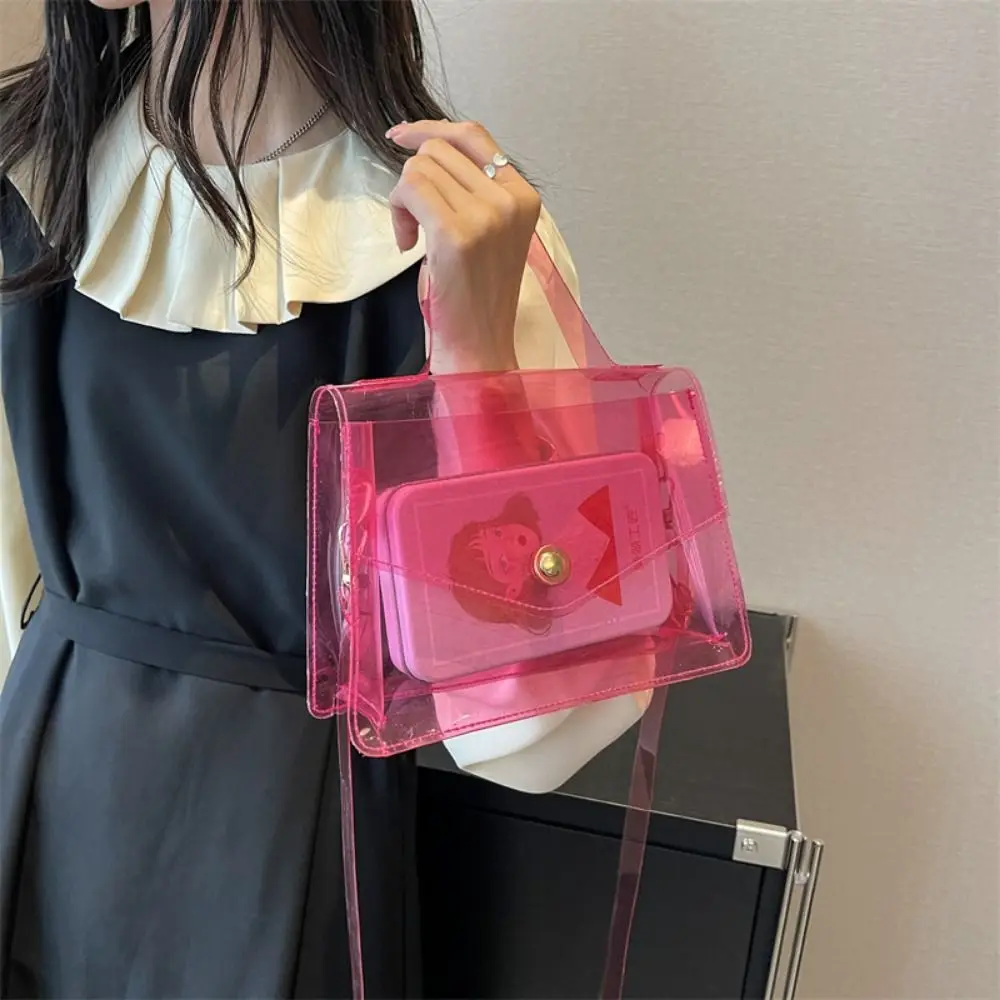 Simple Waterproof Clear Tote Bag Portable PVC Jelly Transparent Shoulder Bag Large Capacity Fashion Women's Bag Cosmetic Storage