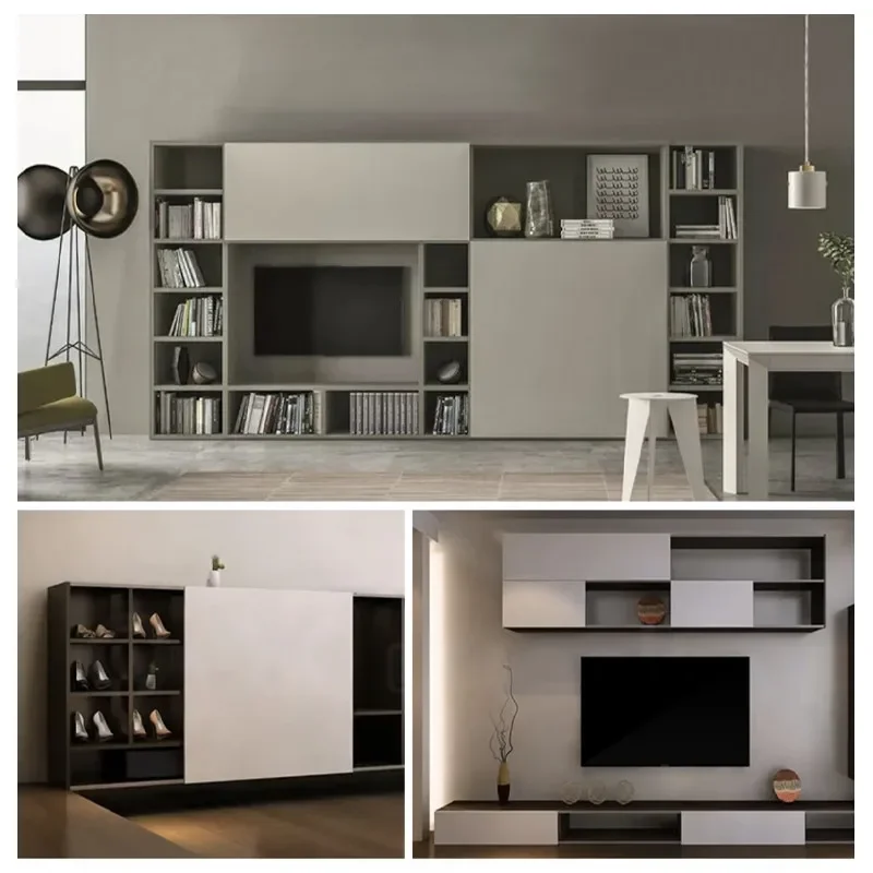 Jishi TV cabinet, bookcase, slide rail, living room, kitchen, double buffer, slotting-free, external hanging door track, push-pu view 2
