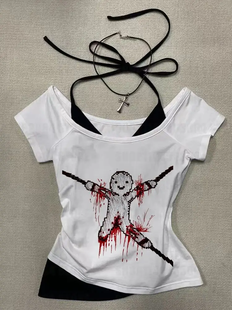 Kawaii Harajuku Vintage Mode Gothic Print Tank Top Sommer Punk Ärmellose Grafik Top 90er Jahre Straße Baby T-shirt Y2K weibliche Crop Top