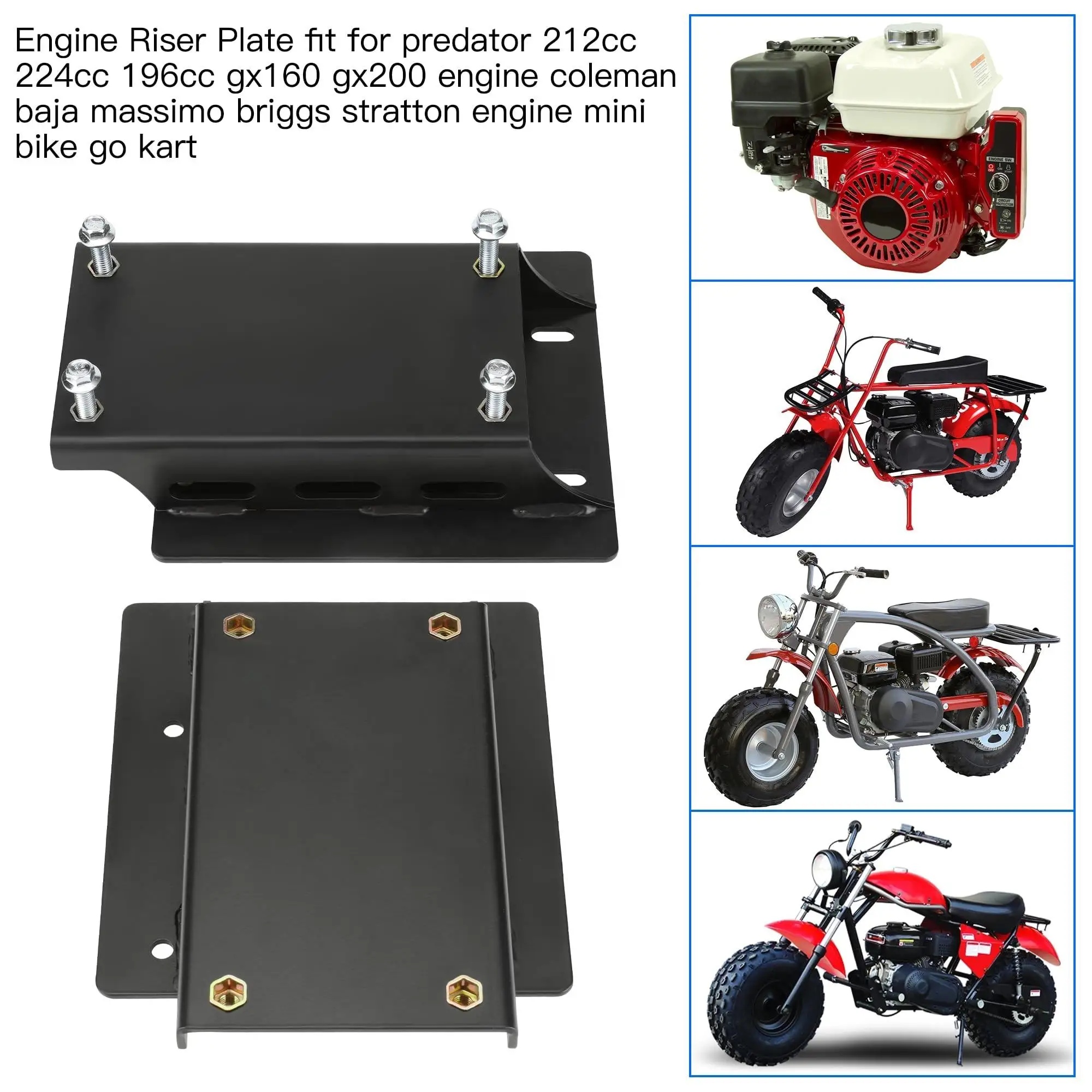 1.75in Lift Black Torque Converter Riser Mount Plate Predator 196cc 212cc Engine Coleman Mini Bike Performance Part