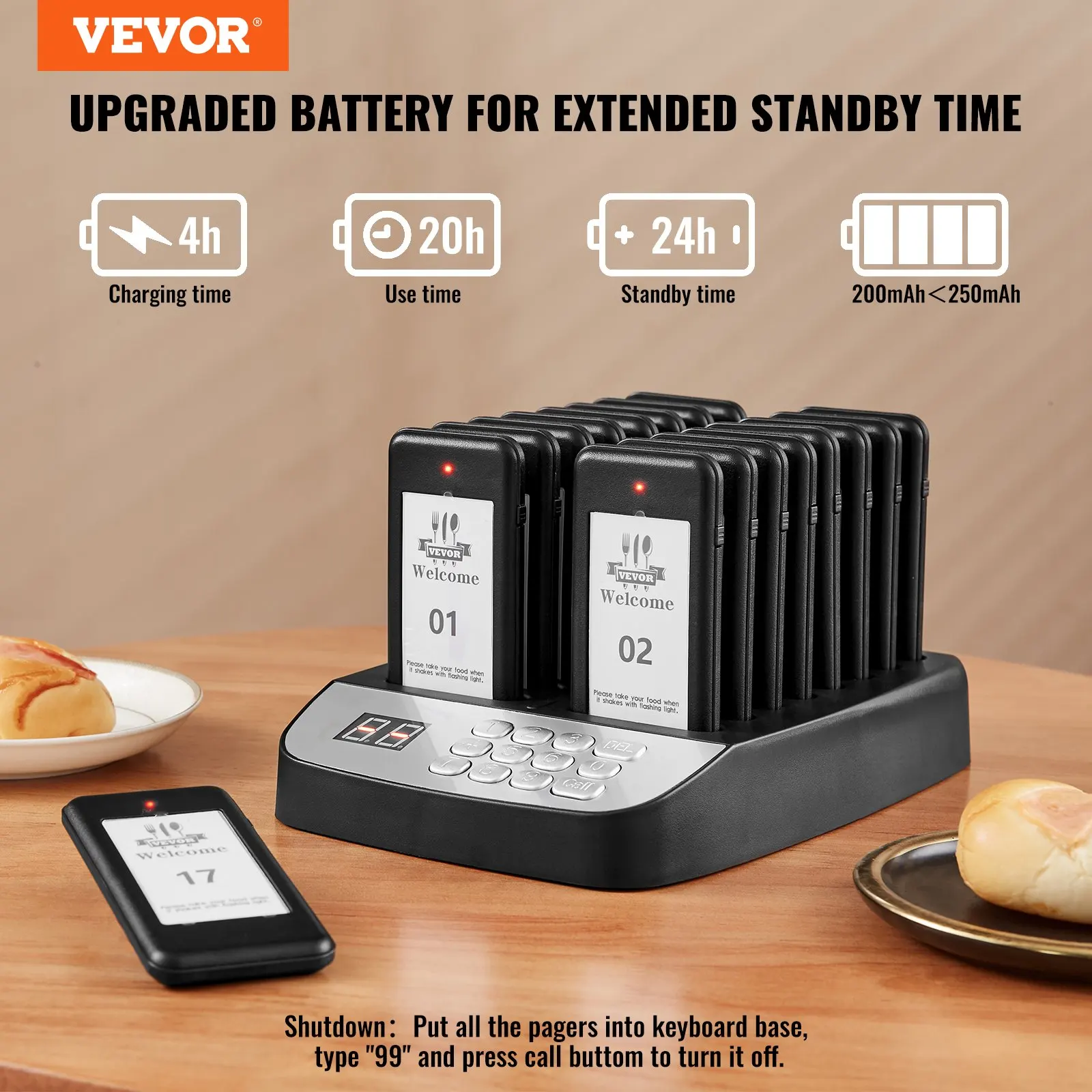Restaurant Pager System, Wireless 500m Long Range Lineup Waiting Queue Signal, Guest Customer Calling Beepers With Vibration &