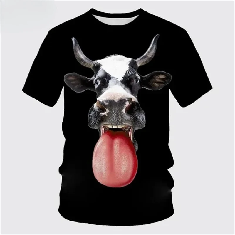 Fashion Short-sleeved Animal Cow Graphic T Shirts for Men Kids 3D Printing Casual Funny Tshirt Casual Oversized Hip-hop Tee Tops