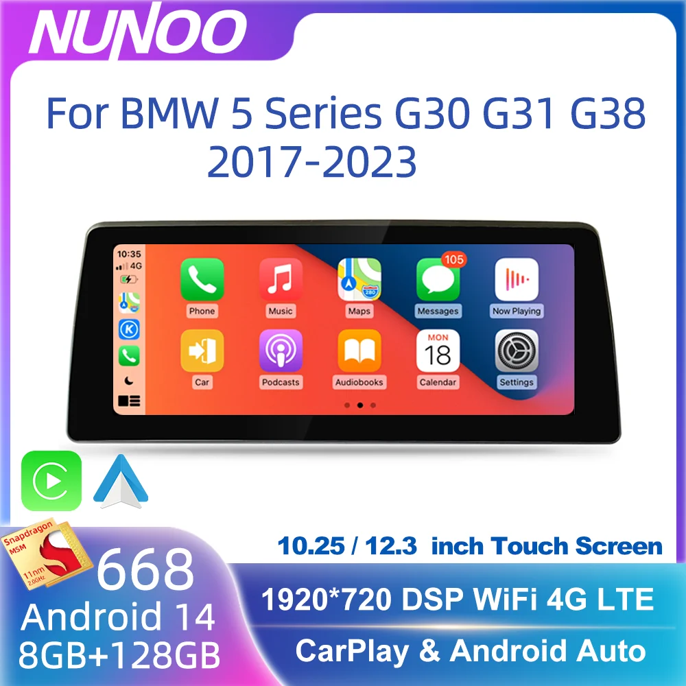 Nunoo Qualcomm CarPlay For BMW 5 Series G30 G31 G38 2017-2022 Auto Android Radio Car Multimedia Player GPS Stereo WIFI Head Unit