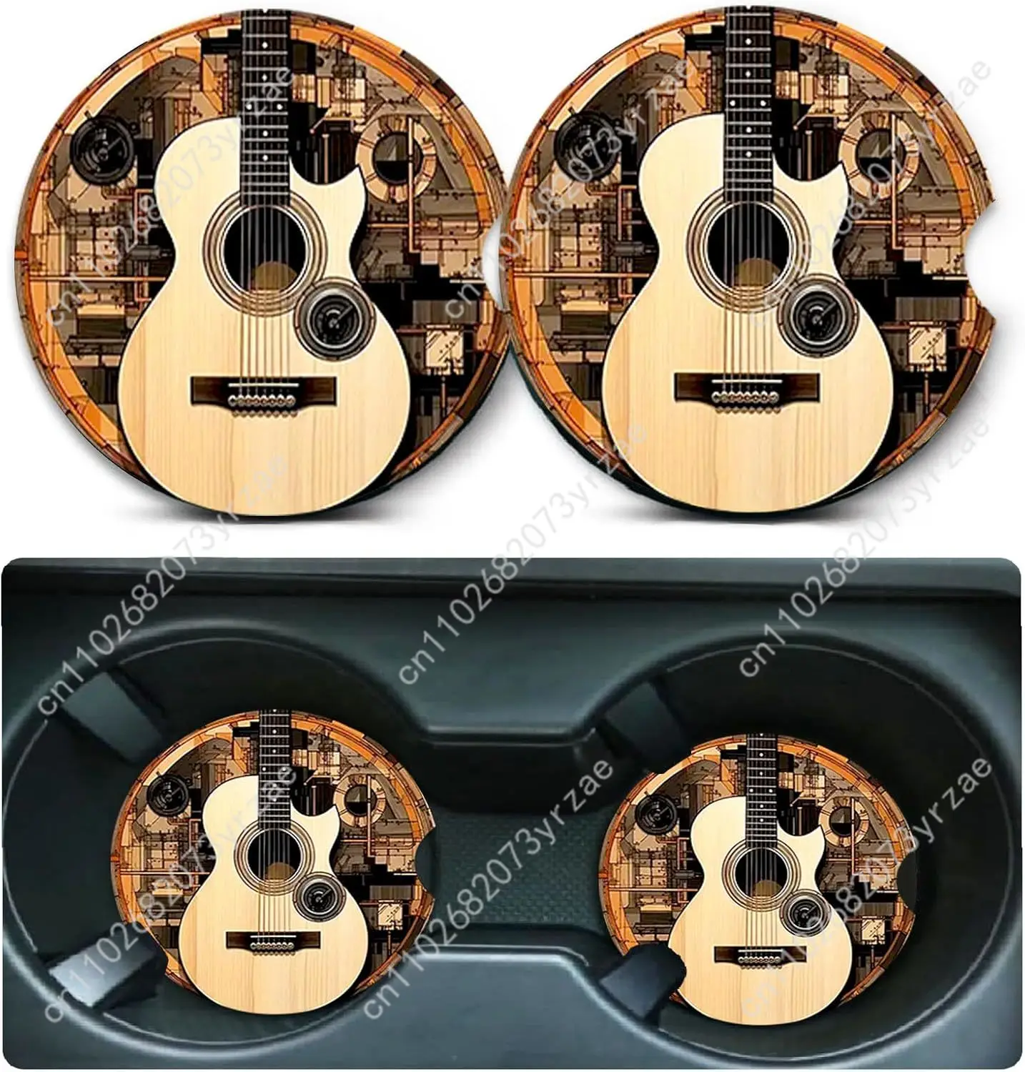 

Guitar Car Coasters 2pcs Absorbent Anti Slip Car Coasters Scalding Waterproof Easy Clean Car Interior Accessories