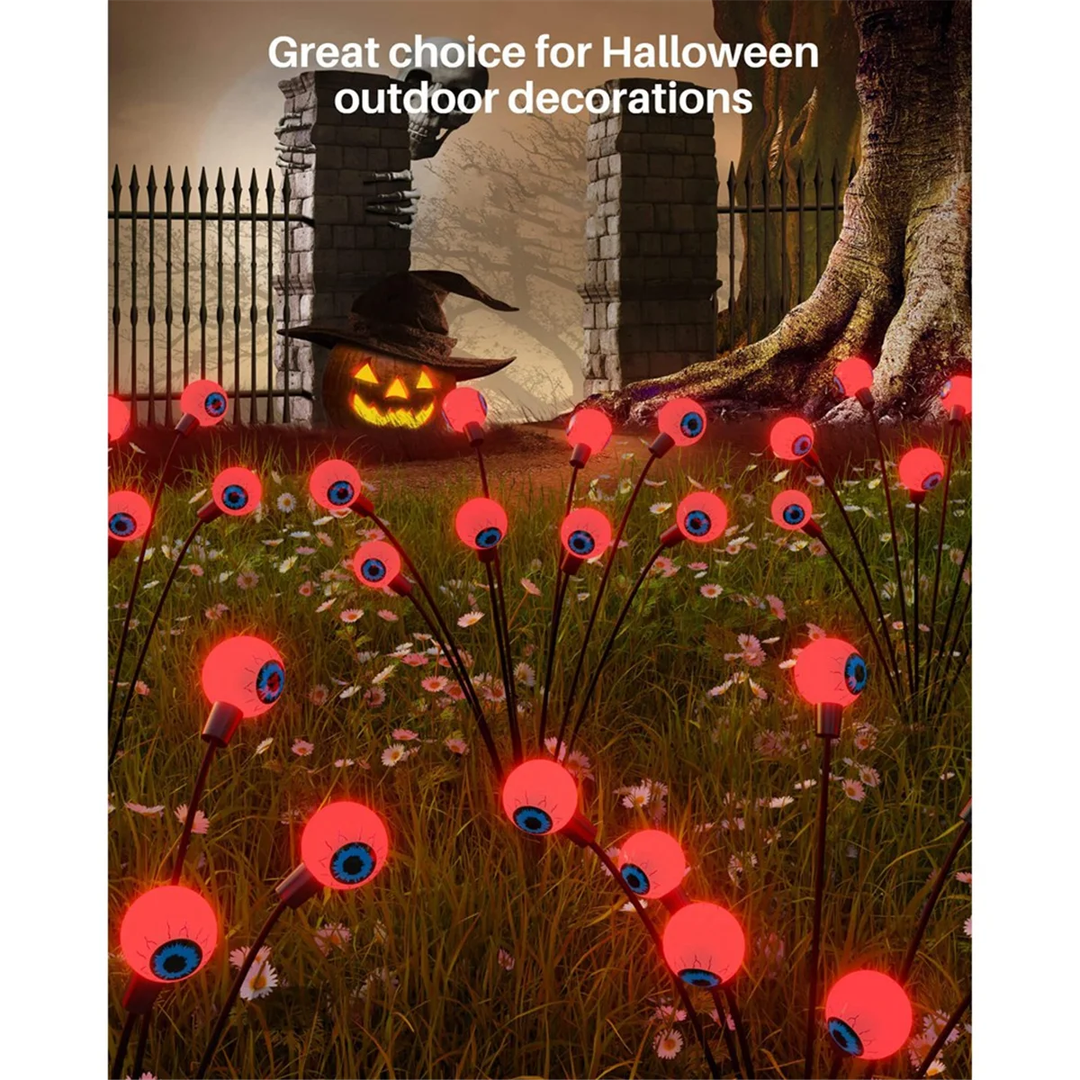 Scary Eyeball Solar Yard Lights,16LED Swaying Solar Garden Decor Waterproof,For Yard/Lawn/Driveway,2Pcs,Red