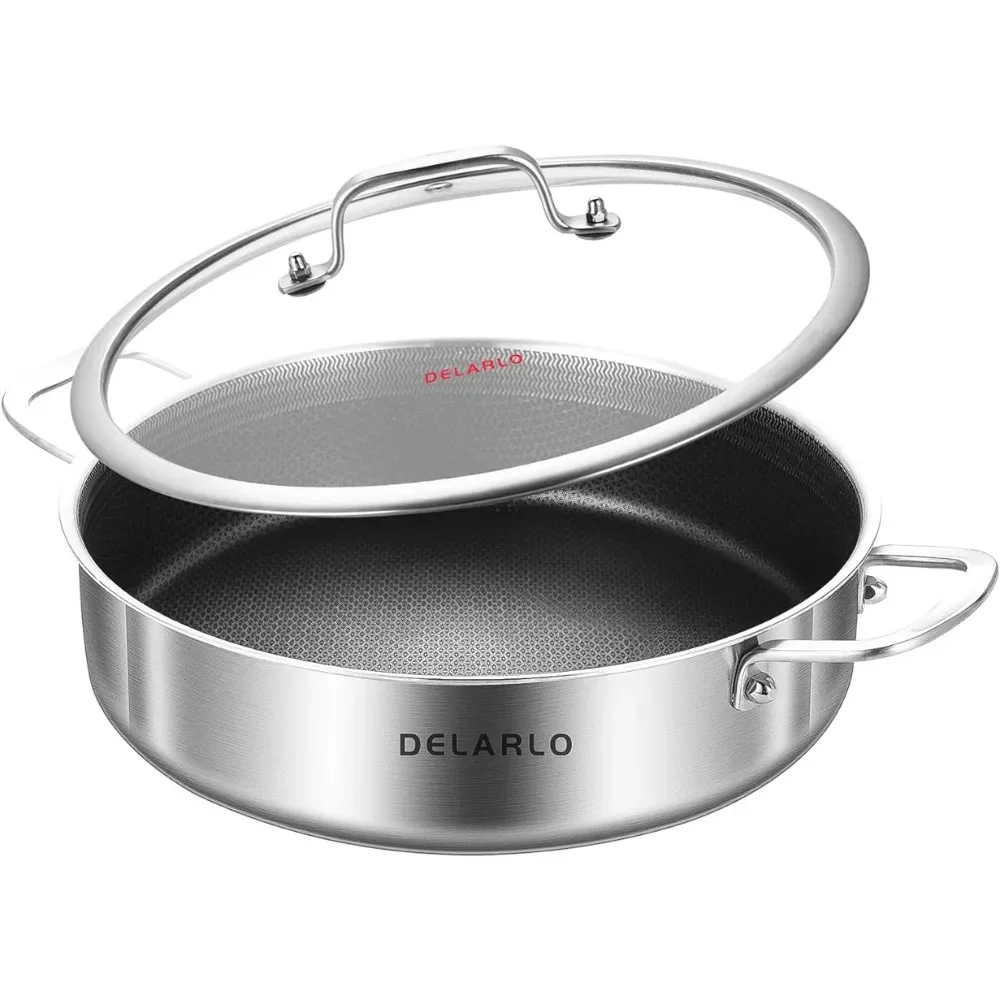 Quarts Deep Frying Pan, 12 inch Induction Compatible Chef Cooking Pan, Sauté Pan with lid, Dishwasher & Oven Safe