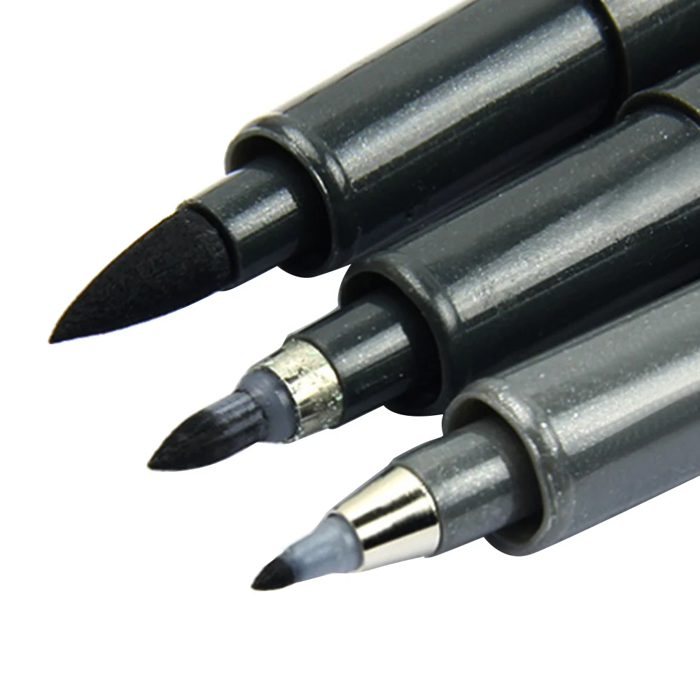 3Pcs Portable Pens 3 Different Nib Felt Tip Brush Refillable Ink Pen for Writing Calligraphy Exercises Signature Black