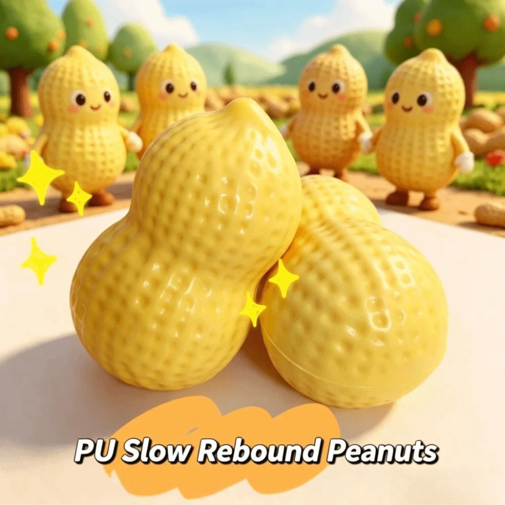 New PU Peanut Squeeze Toy Soft Squeezable Food Simulation Toy Peanut Shape Sensory Fidget Toy Kids Adults