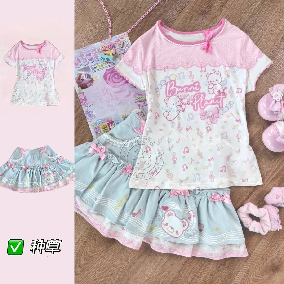 Summer Sweet Cute Daughter Clothing Cartoon Printed Short Sleeved T-shirt + Bow Mini Skirt Mom and Daughter Matching Clothes
