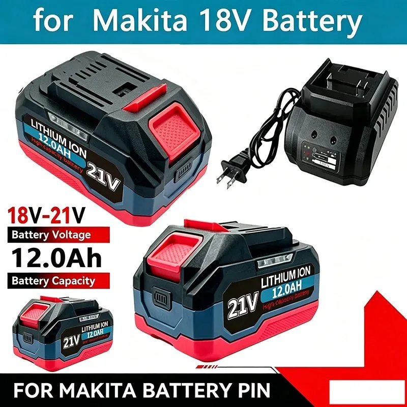 For Makita 18V High Capacity 6.0Ah 12.0Ah Lithium Battery LED Power Reminder Replacement For Makita 18V Pins Power Tools