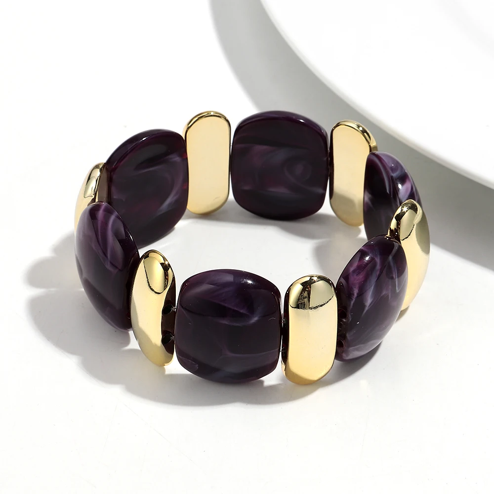 Elegante Acryl Marmor Geometrische Blütenblatt Gebogene Perlen Elastische Armbänder Trendy CCB Perle Chunky Armreifen Armband Frauen Zubehör – Detail 11