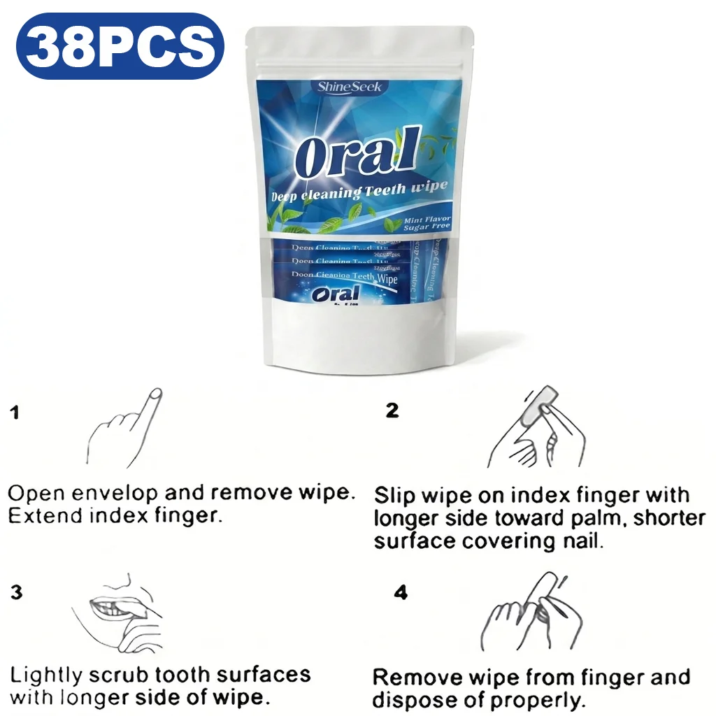 38Pcs Mint-Flavored Sugar-Free Tooth Cleaning Finger Wipes, No Need to Brush Teeth to Clean the Oral Cavity, Finger-Shaped Design for Easy Use, Individually Packaged for Hygiene, Easy to Carry, Suitable for Cleaning Teeth Anytime, Refreshing Breath, Cleaning Teeth after Meals When Going Out, Preventing Food Residue in the Mouth