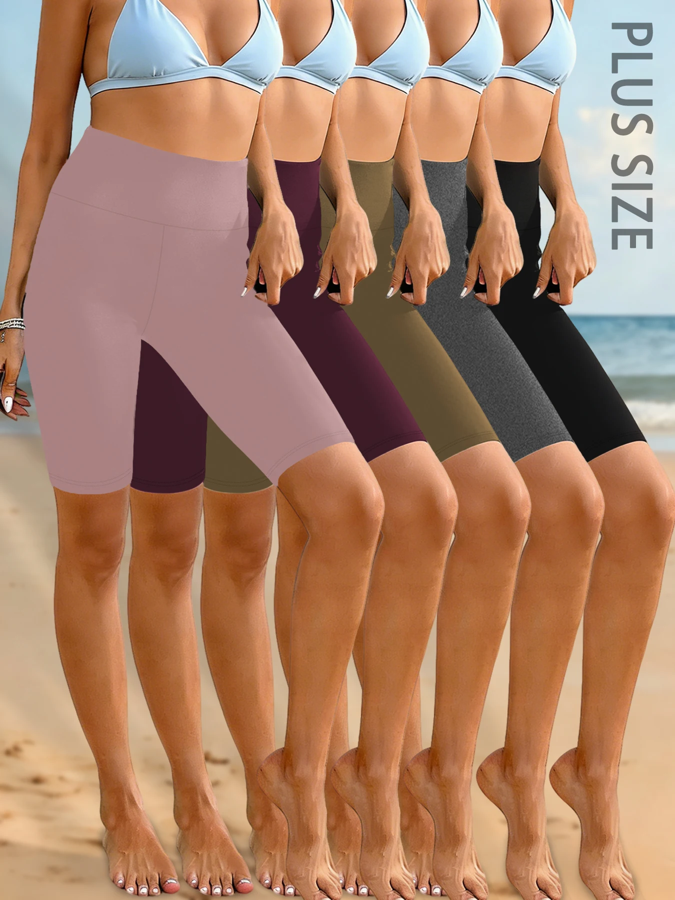 

5 pack Plus Size High Waisted Biker Shorts for Women Super Soft Tummy Control Yoga Running Workout Home Lounge Wear