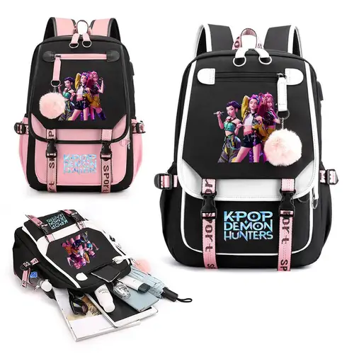 Mochila escolar para adolescentes, bolso con estampado de cazadores de demonios, bonito bolso para ordenador portátil para niñas, mochila para el Campus universitario