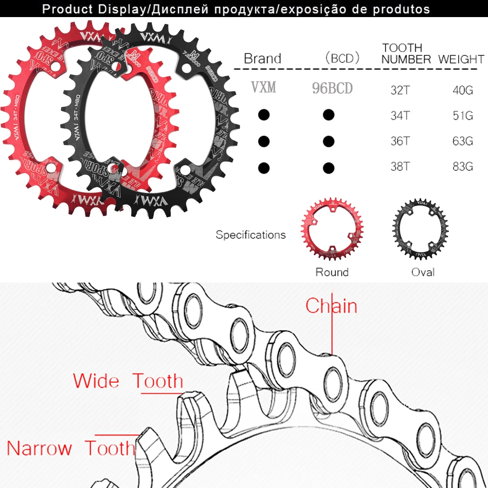 VXM 104BCD MTB Fahrrad Kurbel Schmales und Breites Kettenrad 30T-52T für Shimano Serie Set Star Ring Zubehör LEICHT