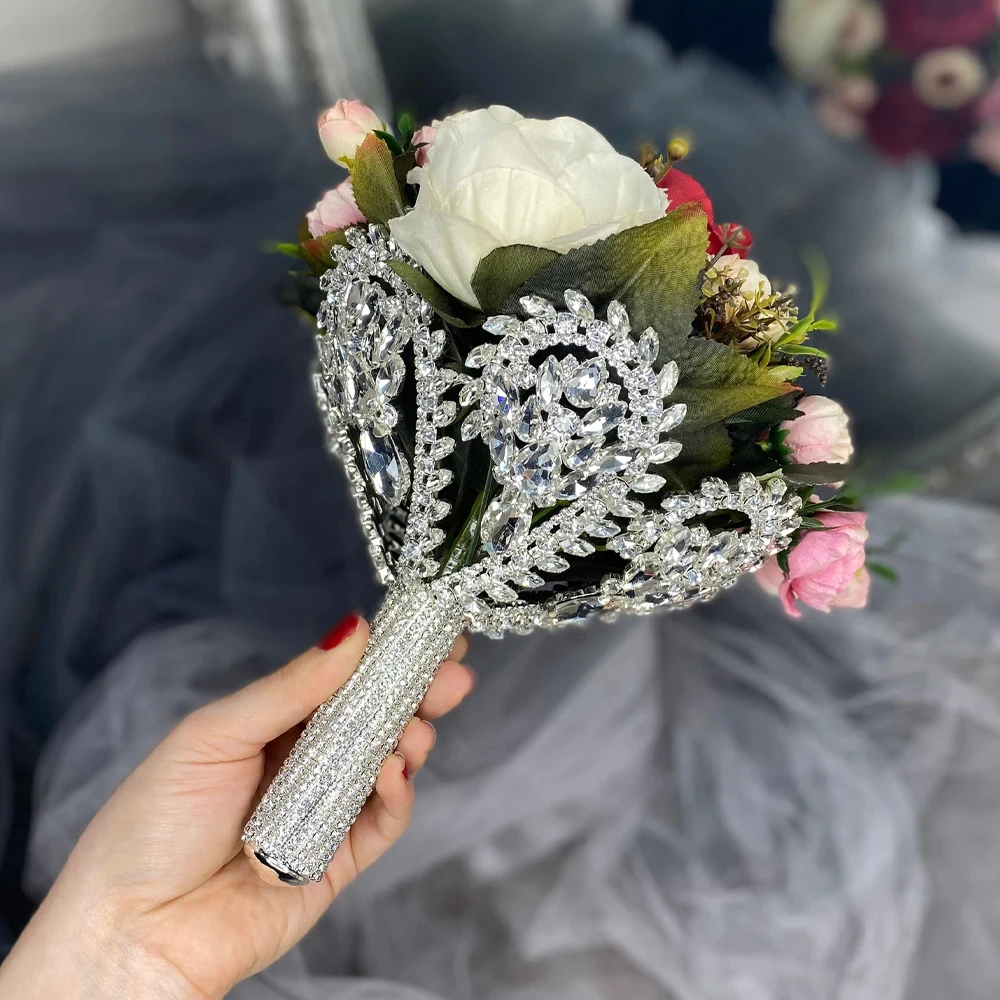 Богемный держатель для свадебного букета с крупными стразами, аксессуары для свадьбы, DIY, для роз и цветов, обертка для букетов, женские украшения