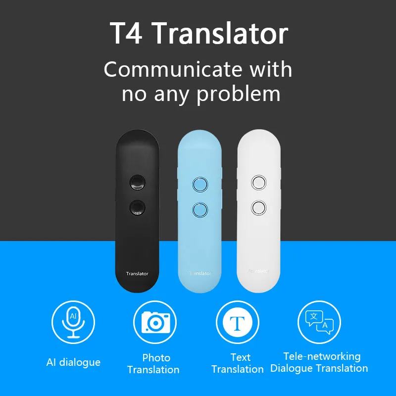 Portable Wireless Smart Translator 40 Languages Two-Way Real Time Instant Voice Translator APP Bluetooth Multi-Language T4